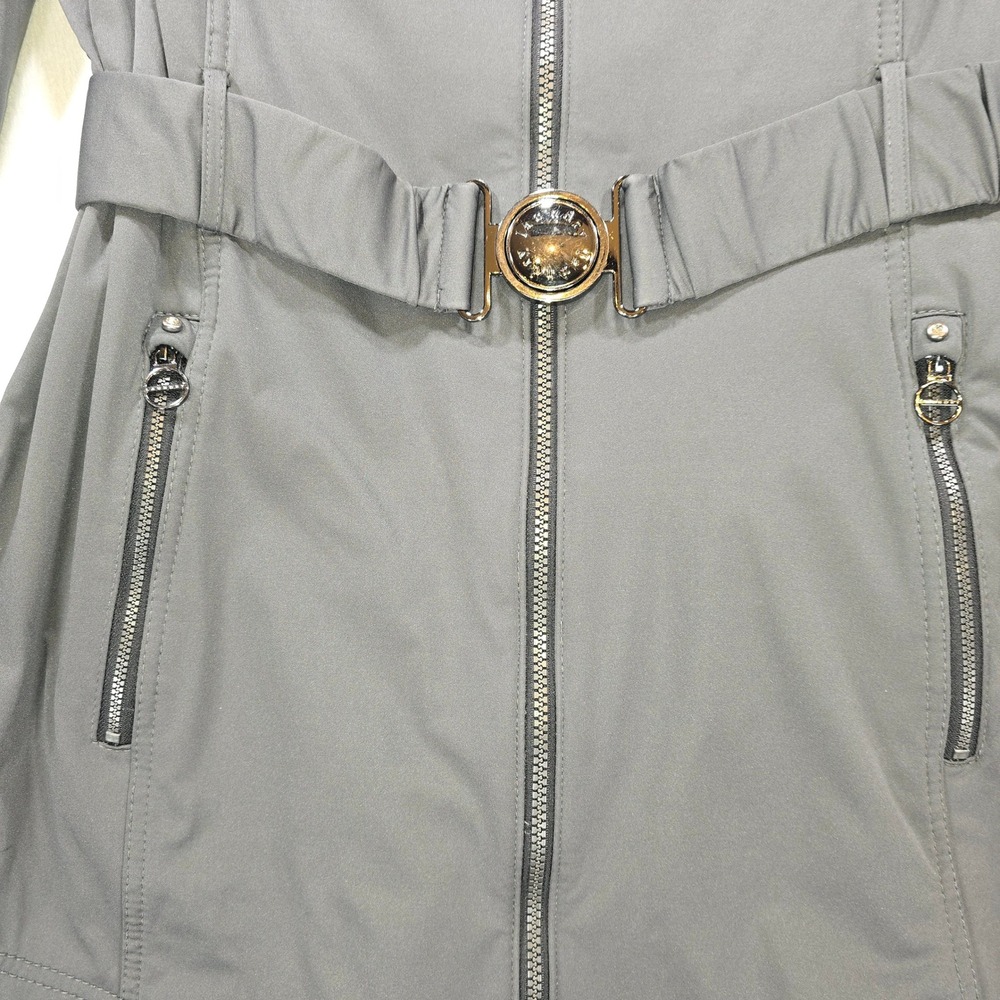 Laundry by Shelli Segal Grey Softshell Hooded Belted Jacket Coat Large - Picture 8 of 9